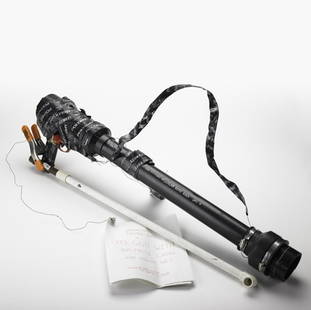 Jason Rhoades (American, 1965-2006) A. B. S .Gun w: Jason Rhoades (American, 1965-2006) A. B. S. Gun with Pom Fritz Choke and Aqua Net, 1994; PVC pipe, wire, tape, wood, and operating manual; Signed, dated, titled and numbered A.P., 37'' x 9'' x 8''; P