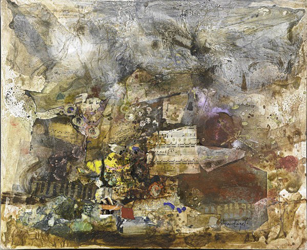 Nissan Engel (Israeli, b. 1931) Two works of art: Nissan Engel (Israeli, b. 1931) Two works of art: Untitled; Acrylic and collage on canvas; Signed; 25 1/2'' x 32''; Untitled; Acrylic and collage on canvas; Signed; 36'' x 24''; Provenance: Private Co