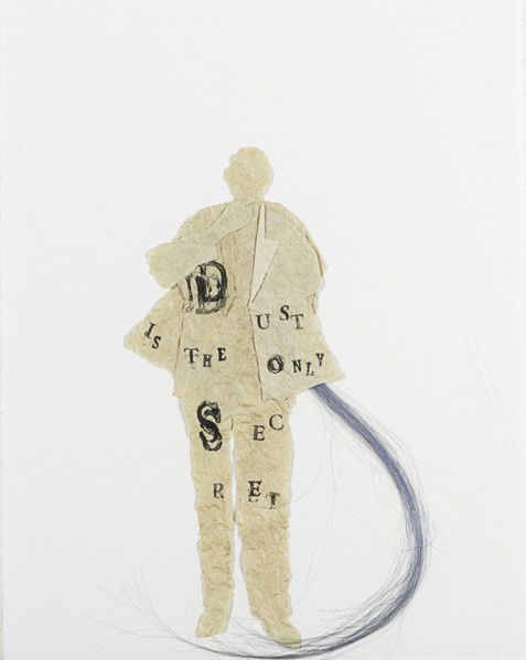 Lesley Dill (American, b. 1950): Lesley Dill (American, b. 1950) Listen, 2004; Lithograph and blue horsehair; Signed and numbered H.C. 7; 14'' x 6'' (irregular); Printer: Landfall Press, Chicago; Provenance: Private Collection, New J