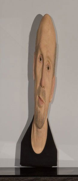 Evan Penny (Canadian, b. 1953) Self Portrait Stret: Evan Penny (Canadian, b. 1953) Self Portrait Stretched, 2003; Silicone, pigment, fabric and hair on wood support; 32'' x 5'' x 3''; Provenance: Trepanier Baer Gallery, Calgary; Private Collection