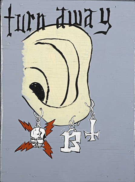 Chris Lindig (American, b. 1974) Two works of art:: Chris Lindig (American, b. 1974) Two works of art: Turn Away, 2004; Paint on wood box; Titled; 8'' x 6'' x 1 3/4''; Sink, 2004; Mixed media (artist frame); 8 1/2'' x 11 1/2'' (sight); Provenance: The 