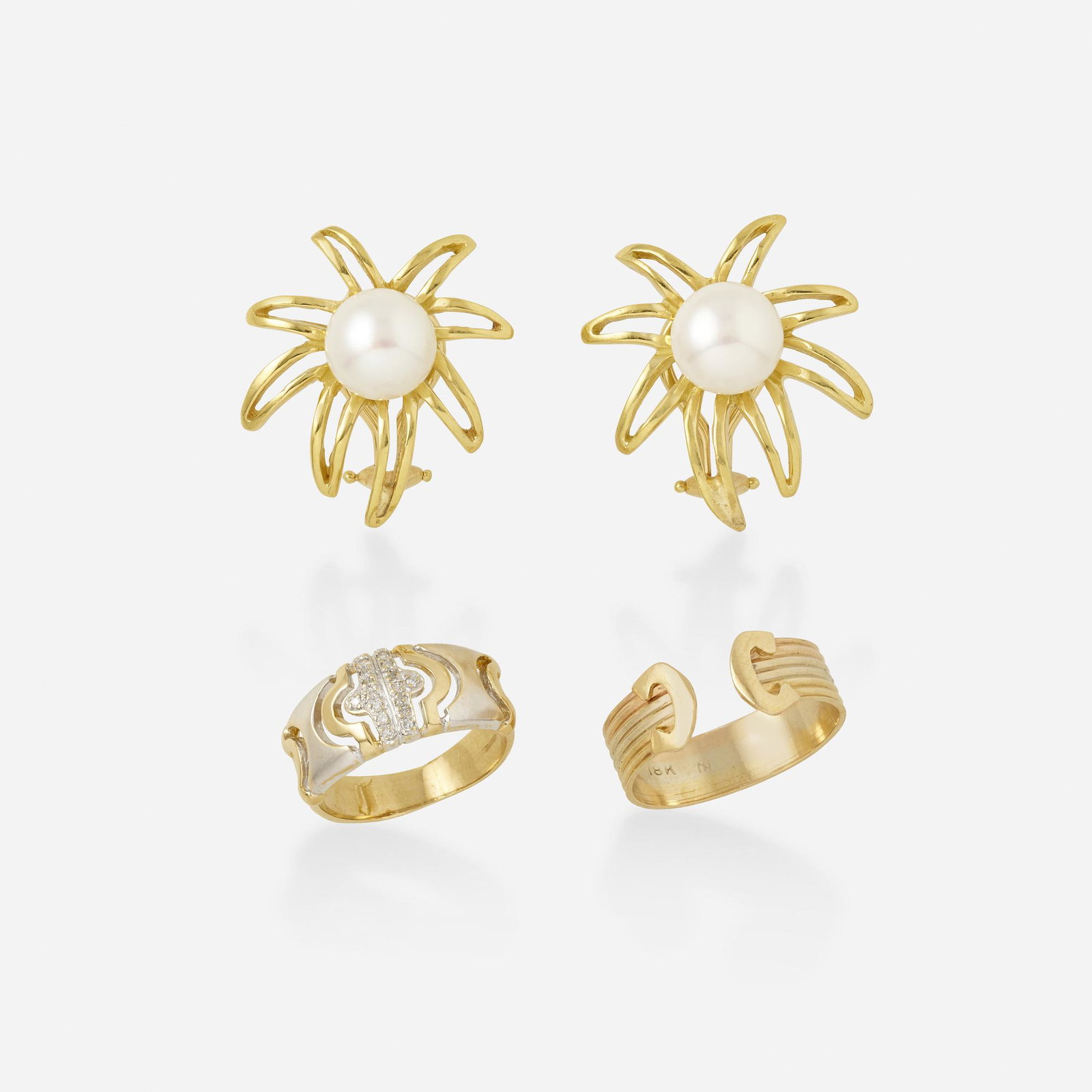 Group of gold, diamond, cultured pearl jewelry (1 of 2)