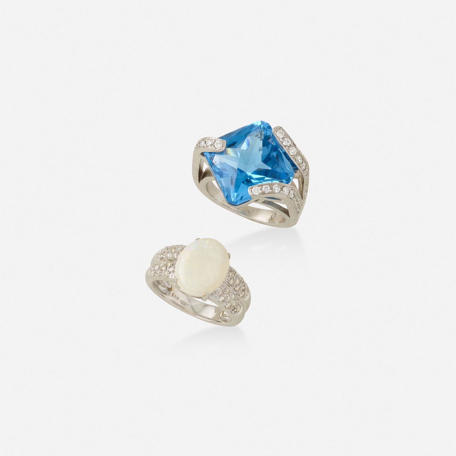 Two gem-set, diamond, and white gold rings (1 of 2)