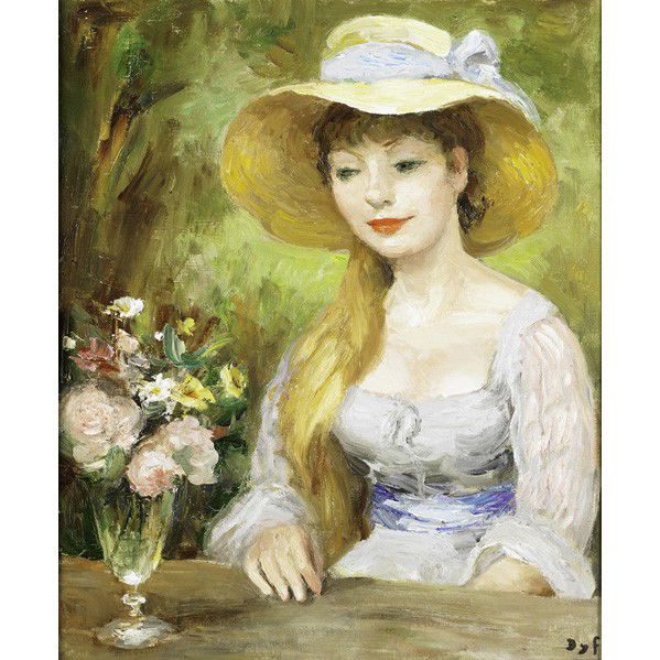 MARCEL DYF (French, 1899-1985): MARCEL DYF (French, 1899-1985); Oil on canvas of a woman in a hat with flowers (framed); Signed; 22'' x 18''