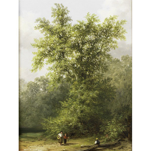 XANTHUS RUSSSELL SMITH (American, 1839-1929): XANTHUS RUSSSELL SMITH (American, 1839-1929); Oil on paper, ''Morton Hedge, Branchtown,'' 1869 (framed); Signed and dated; 12'' x 9 1/2''; Provenance: David David, Philadelphia PA to Private Collectio