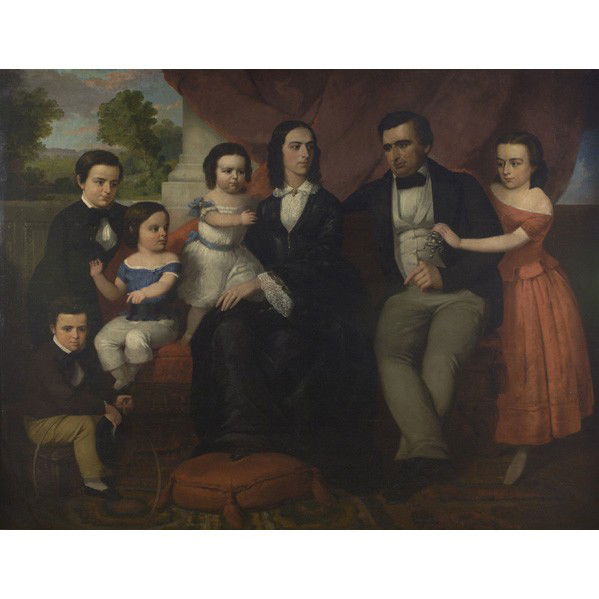 WILLIAM E. WINNER (American, 1815-1883): WILLIAM E. WINNER (American, 1815-1883); Oil on canvas portrait of John Davis Jones and family of Philadelphia, Pennsylvania (framed); Signed; 62'' x 80''; Note: John Davis Jones was the contractor fo