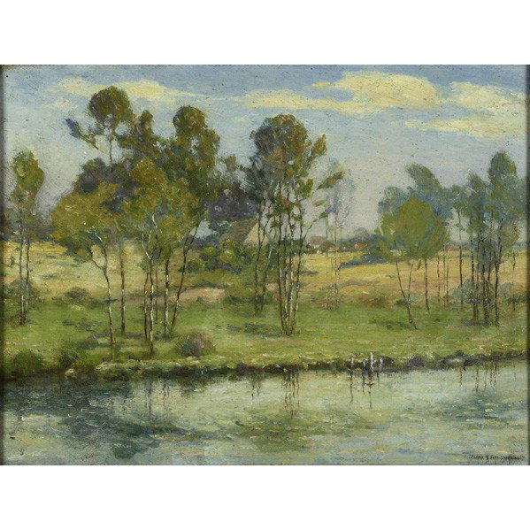 CLARK SUMMERS MARSHALL (American, 1861-1944): CLARK SUMMERS MARSHALL (American,1861-1944); Oil on canvas of a river landscape (framed); Signed; 18'' x 24''