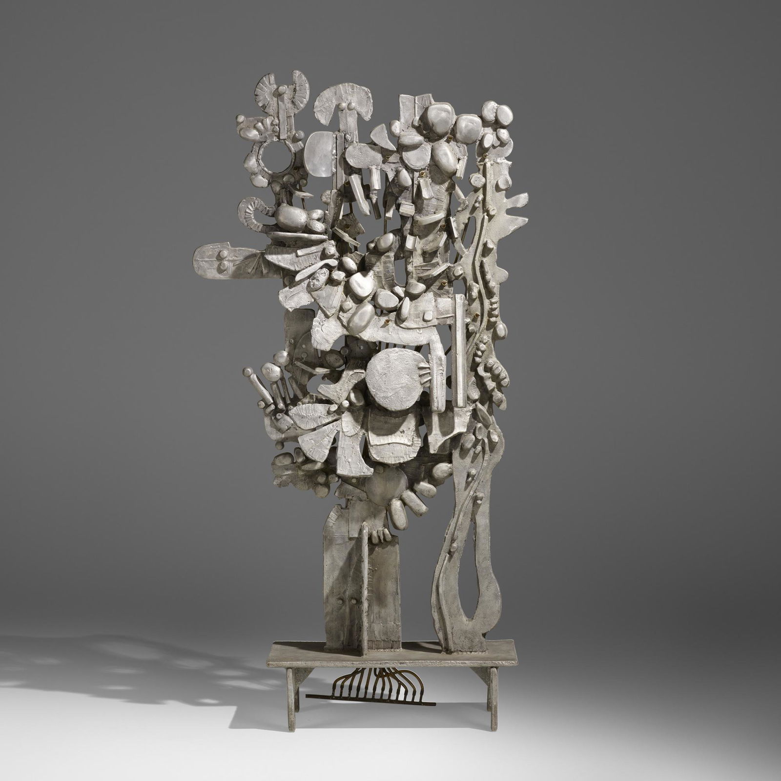 Don Drumm, Monumental fountain: Don Drumm Monumental fountain USA, c. 1975cast aluminum, rubber tubing, copper 81 h x 41 w x 16.5 d in (206 x 104 x 42 cm) Stamped manufacturer's mark to base 'Drumm'. Carved signature to reve