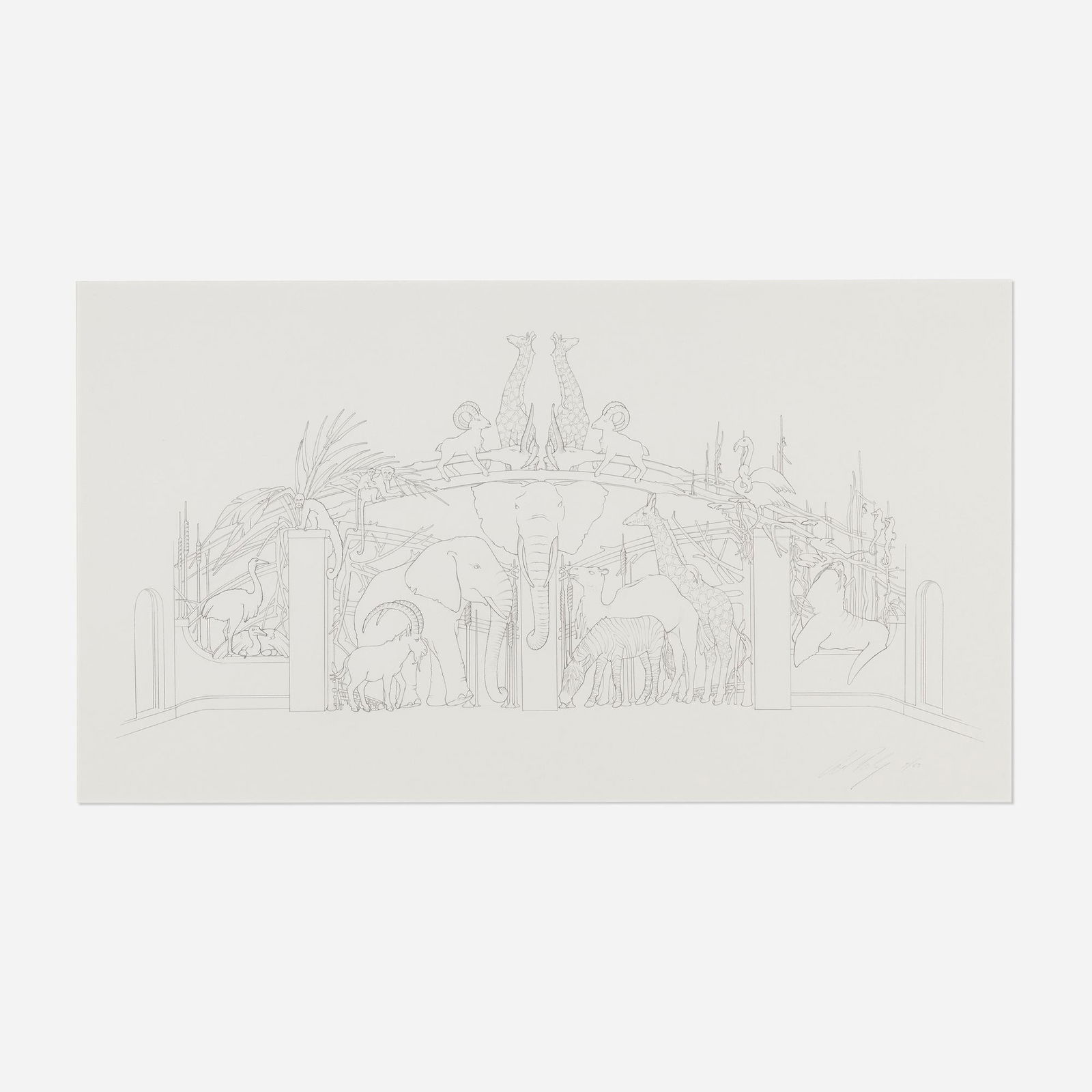 Albert Paley, Proposal for the Central Park Zoo: Albert Paley Proposal for the Central Park Zoo Gate 1983graphite on BFK Rives sight: 18 h x 32.75 w in (46 x 83 cm) sheet: 25.5 h x 38.28 w in (65 x 97 cm) Signed and dated to lower right '