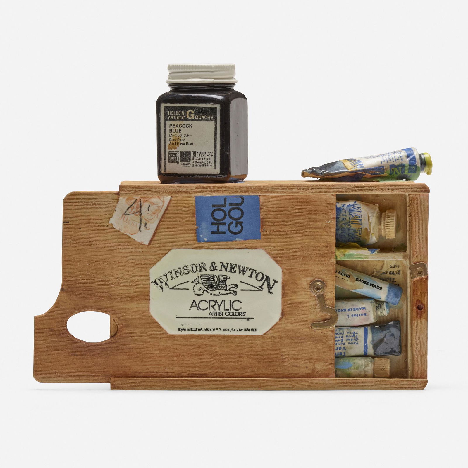 Richard Shaw, Paint Box Teapot No. 4: Richard Shaw Paint Box Teapot No. 4 2006trompe l'oeil hand-decorated and glazed porcelain with overglaze transfer decals 6.5 h x 7.75 w x 2 d in (17 x 20 x 5 cm) Signed and dated to reverse '2