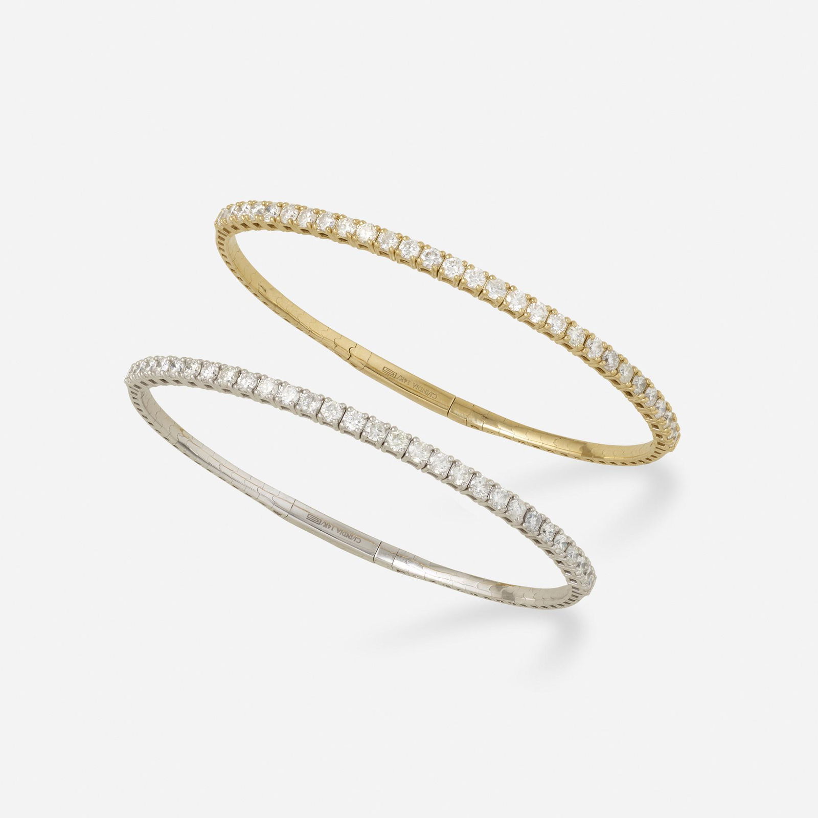Two diamond and gold bangle bracelets (1 of 2)