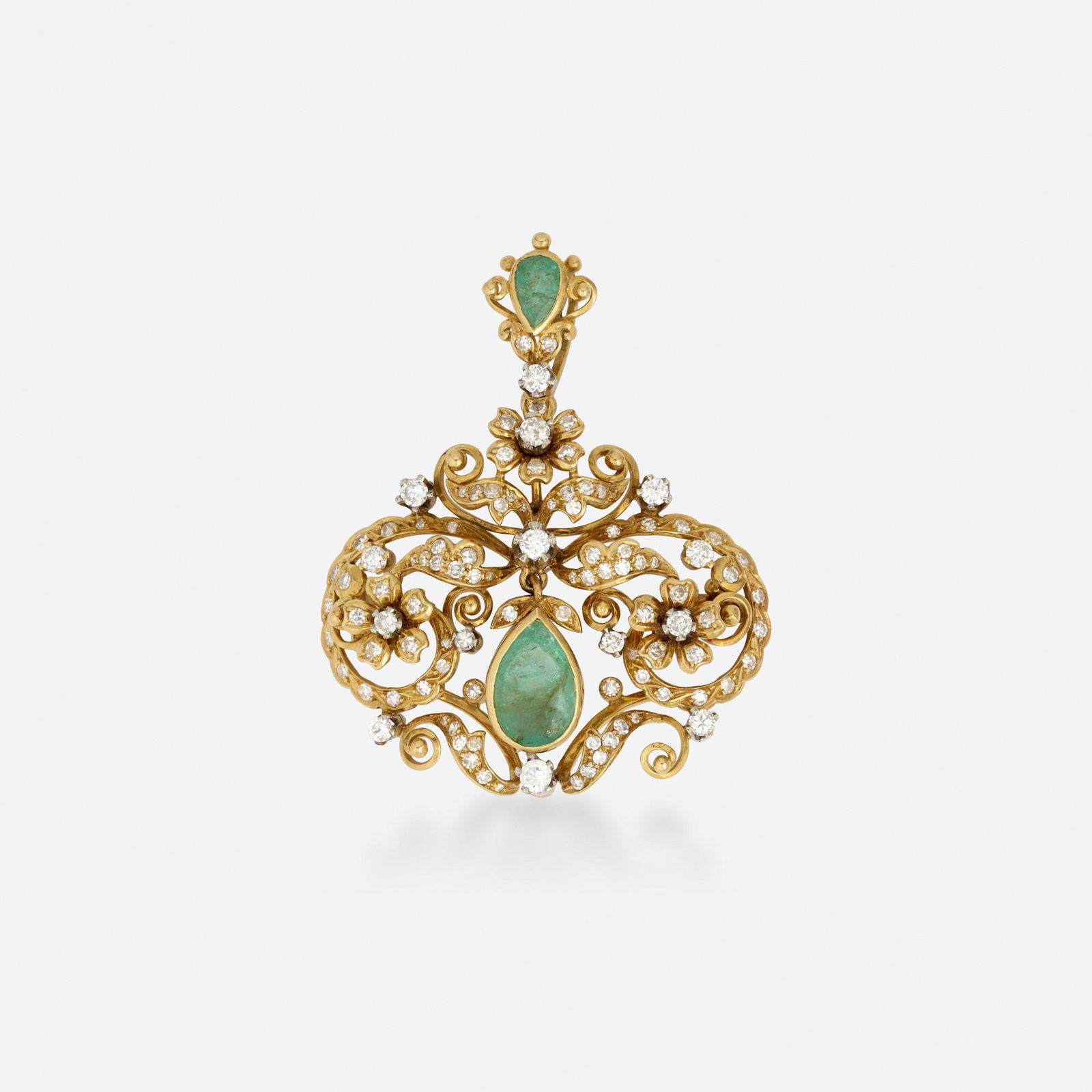 Emerald, diamond, and gold pendant brooch (1 of 2)