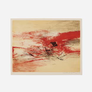 Zao Wou-Ki, Composition Rouge (Fish in Red Sea): Zao Wou-Ki Composition Rouge (Fish in Red Sea) 1969etching and aquatint in colors on Arches image: 15.25 h x 20 w in (39 x 51 cm) sheet: 22 h x 29.875 w in (56 x 76 cm) Signed, dated and nu