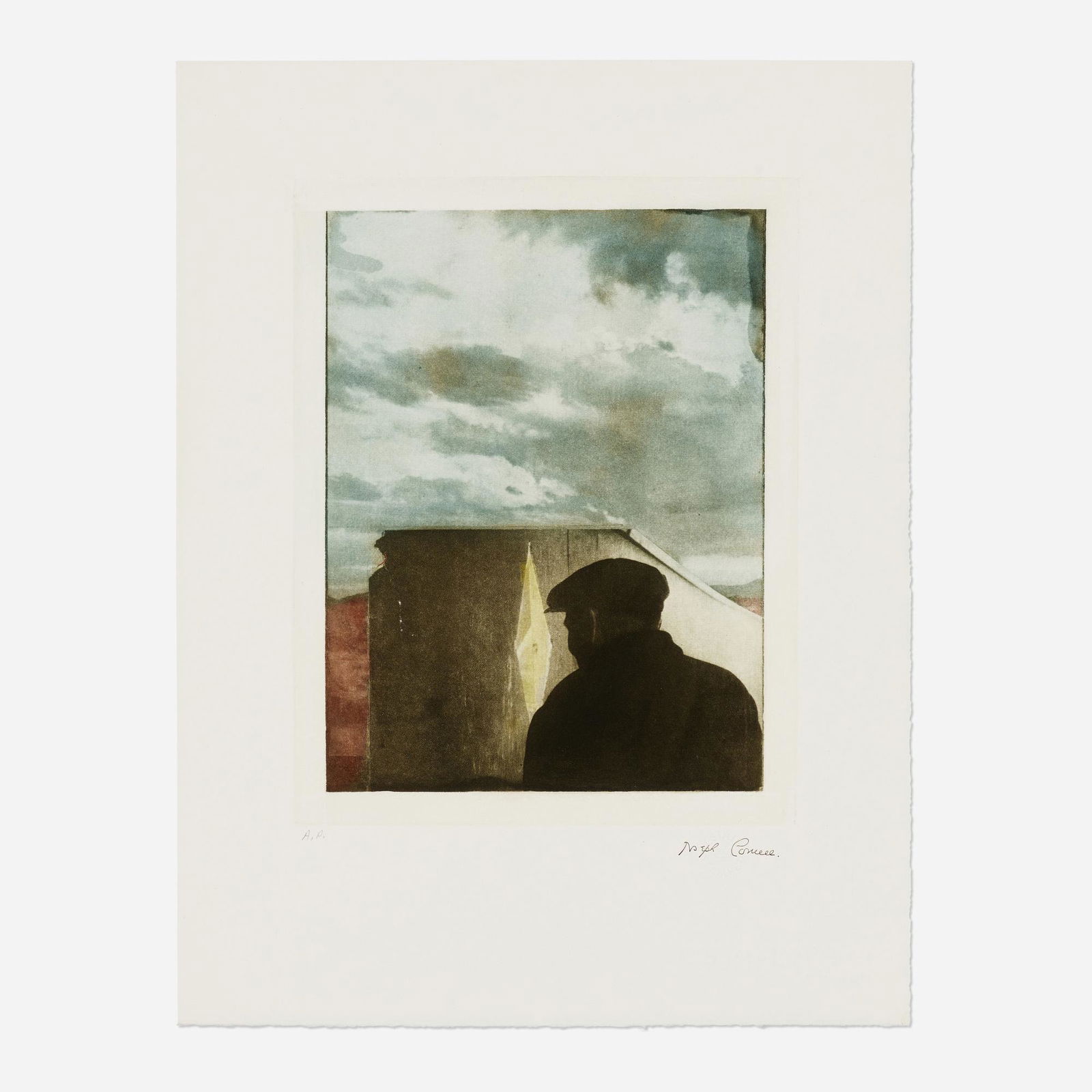 Joseph Cornell, Untitled (Landscape with Figure): Joseph Cornell Untitled (Landscape with Figure) (from the Prints for Phoenix House portfolio) 1972photogravure in colors image: 13 h x 10.125 w in (33 x 26 cm) sheet: 19.375 h x 14.875 w in (49 x