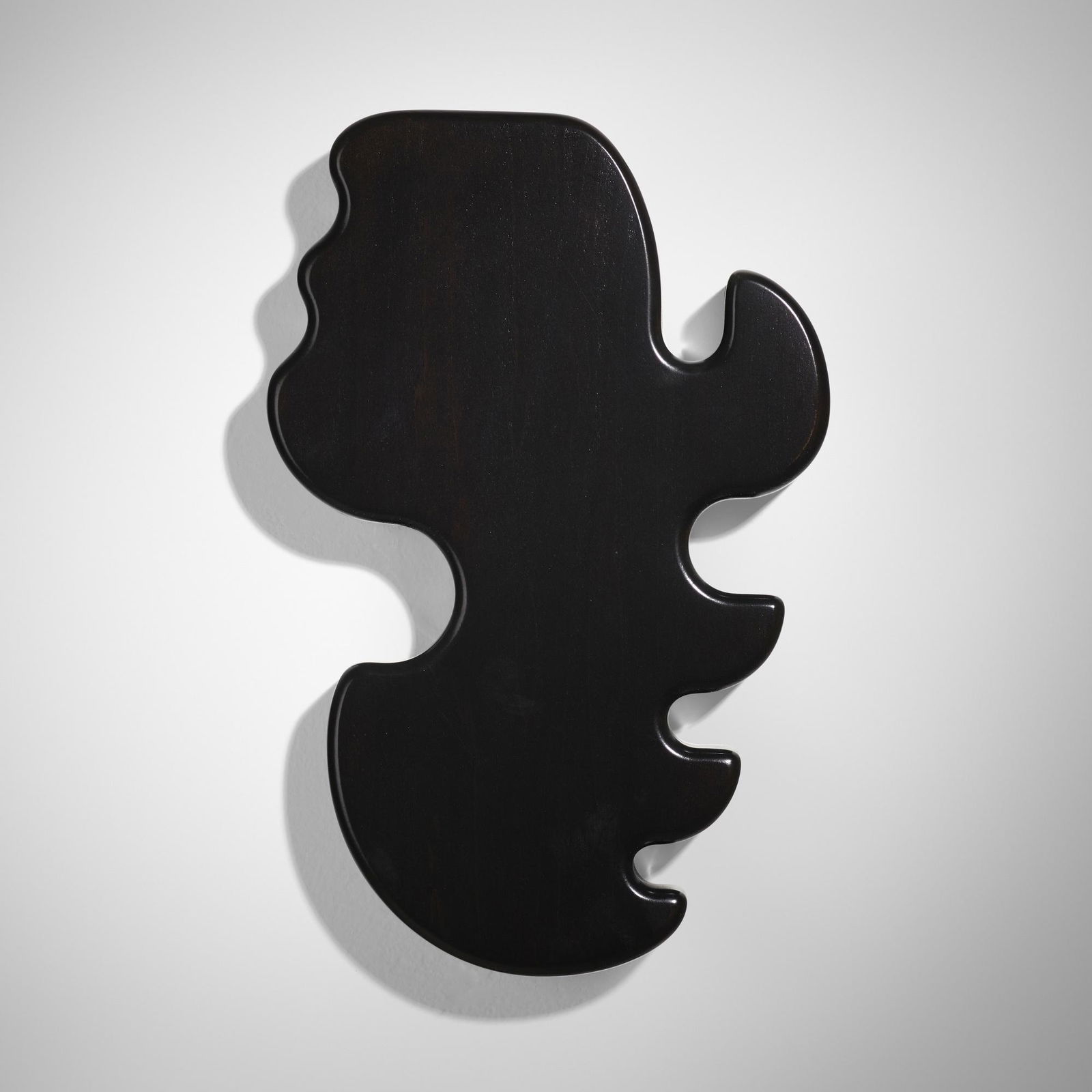 Allan McCollum, Shape #2 (Small): Allan McCollum Shape #2 (Small) 2007laminated birch plywood, black lacquer 11.875 h x 7.75 w x 1.875 d in (30 x 20 x 5 cm) This work is from the series of 25 unqiue sculptures created in colla