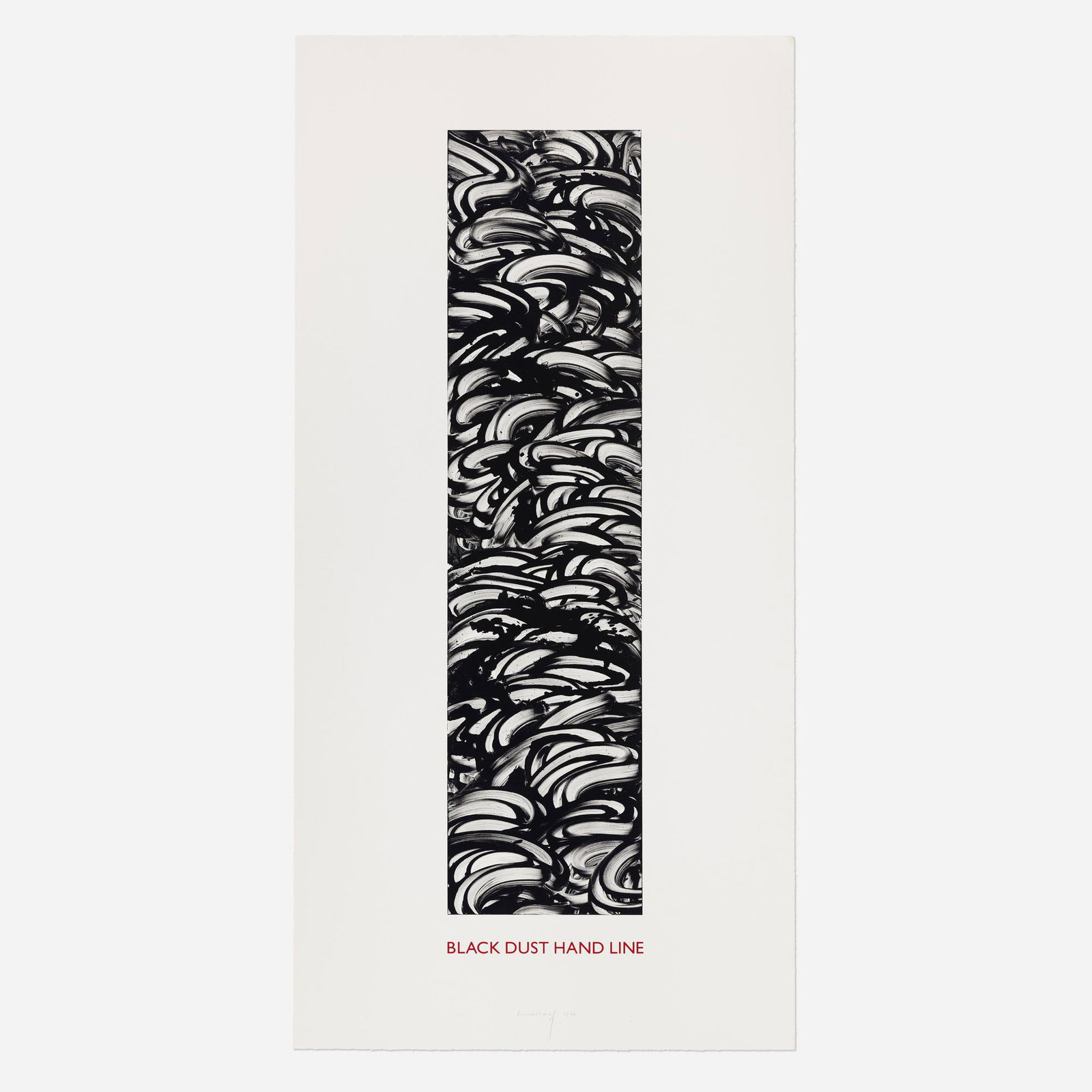 Richard Long, Black Dust Hand Line: Richard Long Black Dust Hand Line 1990lithograph and screenprint in colors 74.625 h x 36.125 w in (190 x 92 cm) Signed and numbered to lower edge 'Richard Long 2/60'. This work is number 2 fro