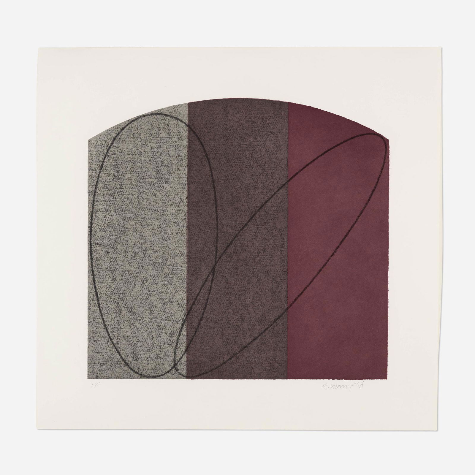 Robert Mangold, Untitled (FCPA): Robert Mangold Untitled (FCPA) 1995aquatint and soft-ground etching in colors on Arches Watercolor CP 26.5 h x 28 w in (67 x 71 cm) Signed and numbered to lower edge 'TP R. Mangold'. This work