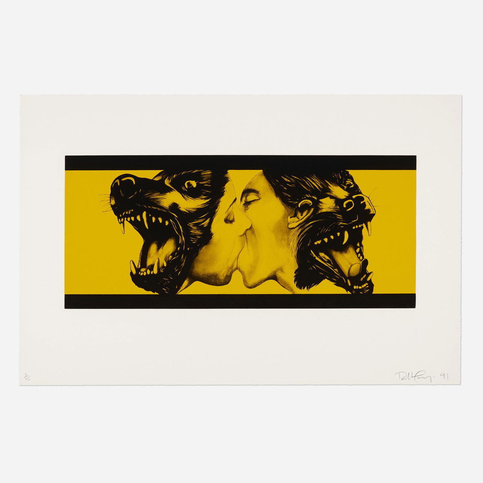 Robert Longo, Strong in Love (Yellow): Robert Longo Strong in Love (Yellow) 1991black and white photo-etching with aquatint and yellow roll image: 15.125 h x 35 w in (38 x 89 cm) sheet: 28.75 h x 44 w in (73 x 112 cm) Signed, da