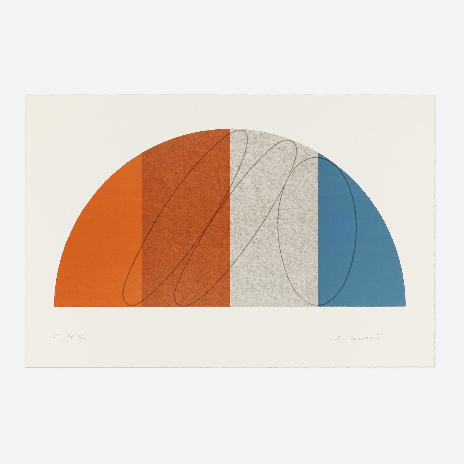 Robert Mangold, Semi Circle II: Robert Mangold Semi Circle II (from the Semi-Circle series) 1995lithograph in colors on Somerset 29 h x 44 w in (74 x 112 cm) Signed, titled and numbered to lower edge 'II AP 8/10 R. Mangold'.