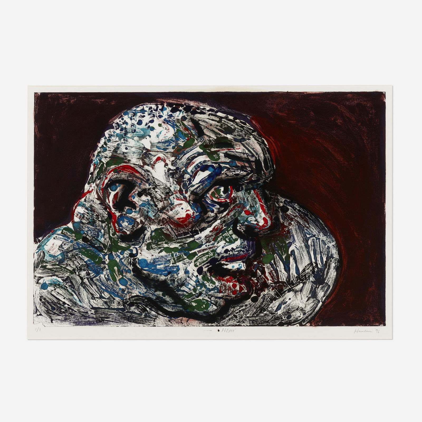 Peter Howson, Heat: Peter Howson Heat 1996monoprint with hand-coloring image: 19.875 h x 29.875 w in (50 x 76 cm) sheet: 27 h x 40 w in (69 x 102 cm) Signed, titled, dated and numbered to lower edge '1/1 Heat