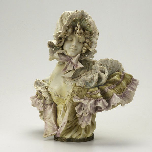STELLMACHER: STELLMACHER; Porcelain Amphora bust of a maiden, early 20th c.; Signed Ed. Stellmacher; 13'' x 13'' x 5 1/2''