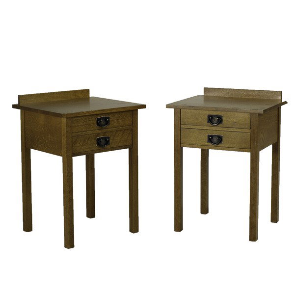 STICKLEY BY AUDI: STICKLEY BY AUDI; Contemporary pair of spindled nightstands, late 20th c.; Quartersawn oak and oak veneer; Branded/metal tag; Nightstand: 28'' x 20'' x 17 1/2''