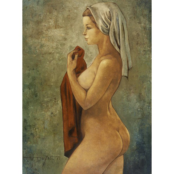 WILLY DUYN (American, 1936-1986): WILLY DUYN (French, 1936-1986); Oil on masonite, ''Revue,'' 1971 (framed); Signed and dated; 32'' x 24''