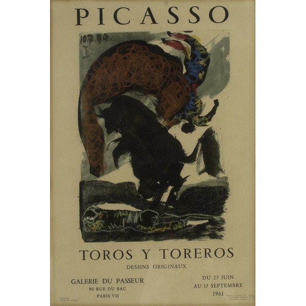 ART PRINTS: ART PRINTS; Three pieces: Picasso ''Toros Y Toreros'' poster, Picasso portrait of a man and 100th anniversary of George Gershwin poster by Pierre H. Matisse, signed Alan Gershwin and Pierre H. Mattiss