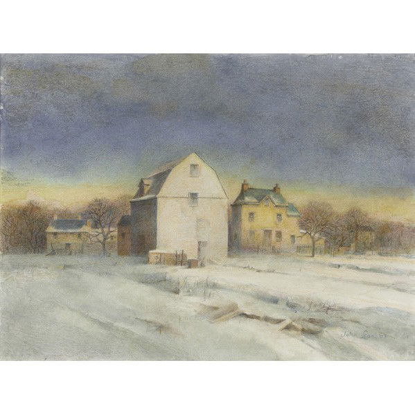 JOHN B. LEAR (1910-2008): JOHN B. LEAR (American, 1910-2008); Colored pencil and watercolor on paper, Bucks County Winter landscape, 2003 (framed); Signed and dated; 15'' x 20'' (sight) Provenance: Artist to Private Collection