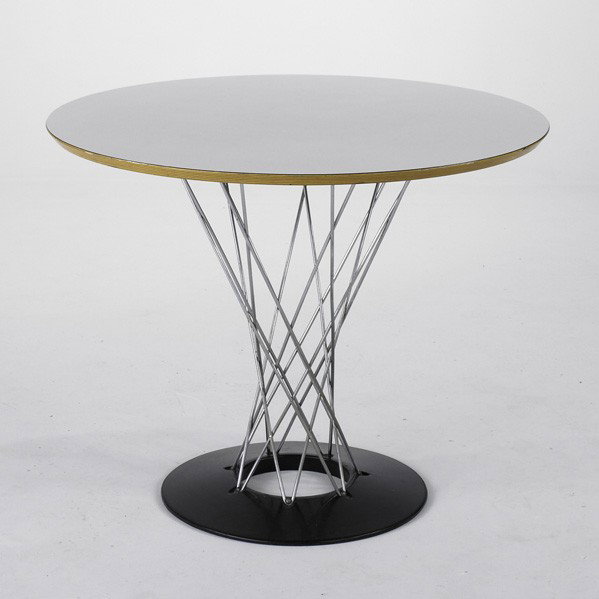 ISAMU NOGUCHI; KNOLL ASSOCIATES: ISAMU NOGUCHI; KNOLL ASSOCIATES; Cyclone dining table, USA, 1960; Laminate, chromed steel and plastic coated steel; Remnants of label; 29 1/2'' x 35 1/2'' dia