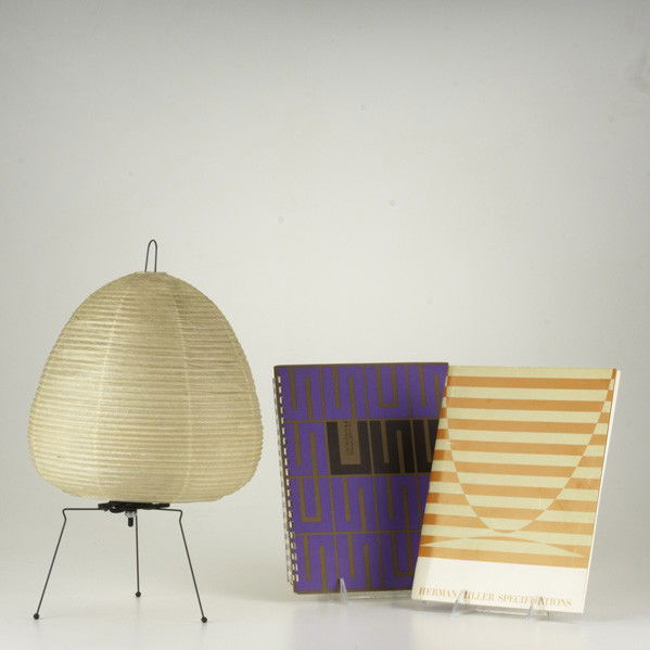 ISAMU NOGUCHI, ETC: ISAMU NOGUCHI, ETC; Six pieces: two Noguchi table lamps for Akari, one hanging fixture and four Herman Miller catalogues; Ovoid lamp: 10''