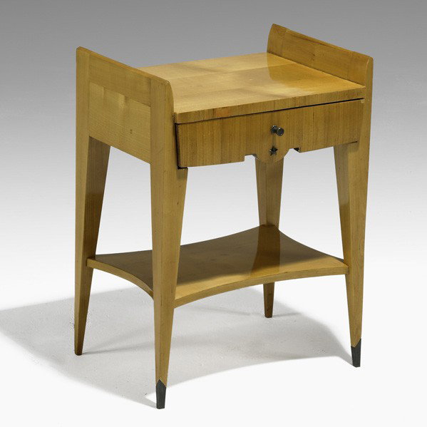 MAXIME OLD: MAXIME OLD; Side table, France, 1940s; Sycamore and brass; Unmarked; 24'' x 17 '' x 14''