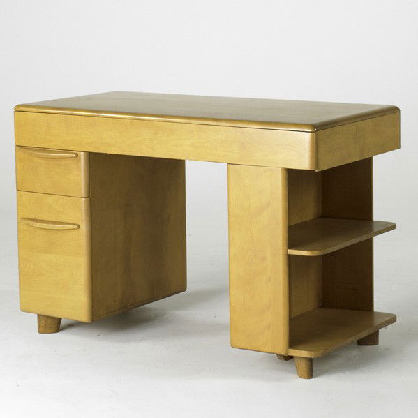 GILBERT ROHDE; HEYWOOD WAKEFIELD: GILBERT ROHDE; HEYWOOD WAKEFIELD; Desk, USA, 1940''s; Maple; Branded; 30'' x 44'' x 23''