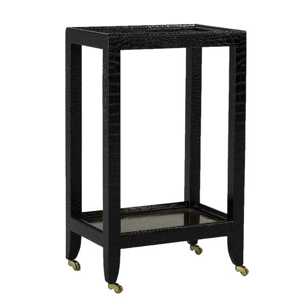 KARL SPRINGER: KARL SPRINGER; Occasional table, USA, 1970s, Embossed leather, mica and brass; Metal label; 23 1/2'' x 14'' x 9 3/4''