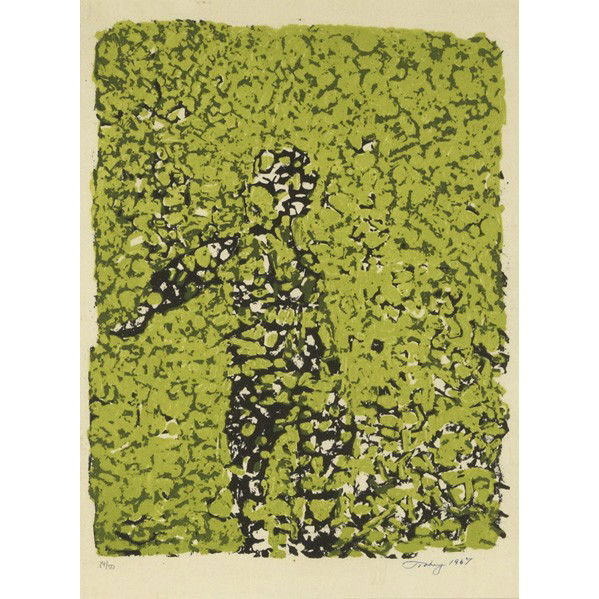 MARK TOBEY (American, 1890-1976): MARK TOBEY (American, 1890-1976); Lithograph in colors of abstracted figure, 1967 (framed); Signed, dated and numbered 34/50; 12 1/2'' x 9 1/4'' (sight)