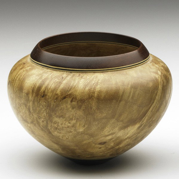 ADDIE DRAPER: ADDIE DRAPER; Vessel, USA, 1986; Dyed and inlaid birch veneer; Signed and dated; 3 1/2'' x 4 1/2''