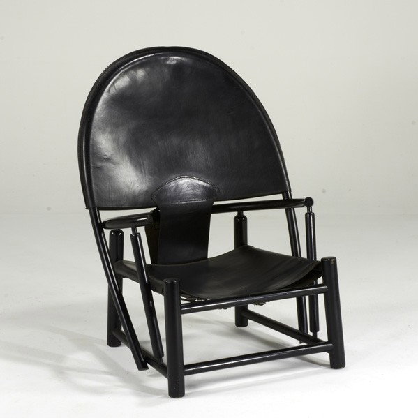 W. TOFFALONI AND P. PALANGE: W. TOFFALONI AND P. PALANGE; Lounge chair, Italy, 1960s; Saddle leather and ebonized wood; Unmarked; 42'' x 32'' x 31''