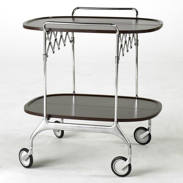 ALESSI: ALESSI; Tea cart, Italy, 1990's; Chromed steel, rubber and plastic; Raised signature; 29'' x 27'' x 25''