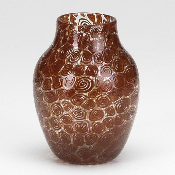 AFTER ERMANNO TOSO: AFTER ERMANNO TOSO; Contemporary art glass vase after ''Spirali Murrina'' design; Unmarked; 6 1/4'' x 5''