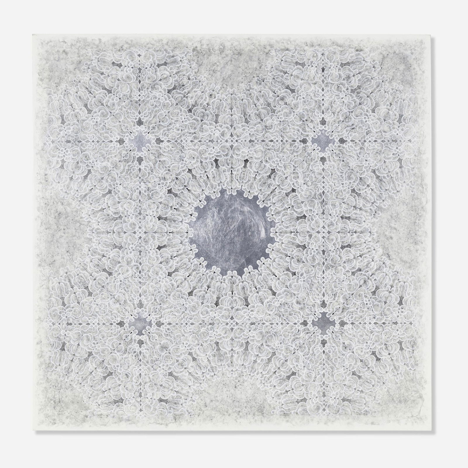 Carol Prusa, Edges (earth): Carol Prusa Edges (earth) 2017silverpoint, graphite, titanium white and mars black pigment with acrylic binder 36 h x 36 w in (91 x 91 cm) Signed and titled to verso 'Edges (earth) Carol Prusa