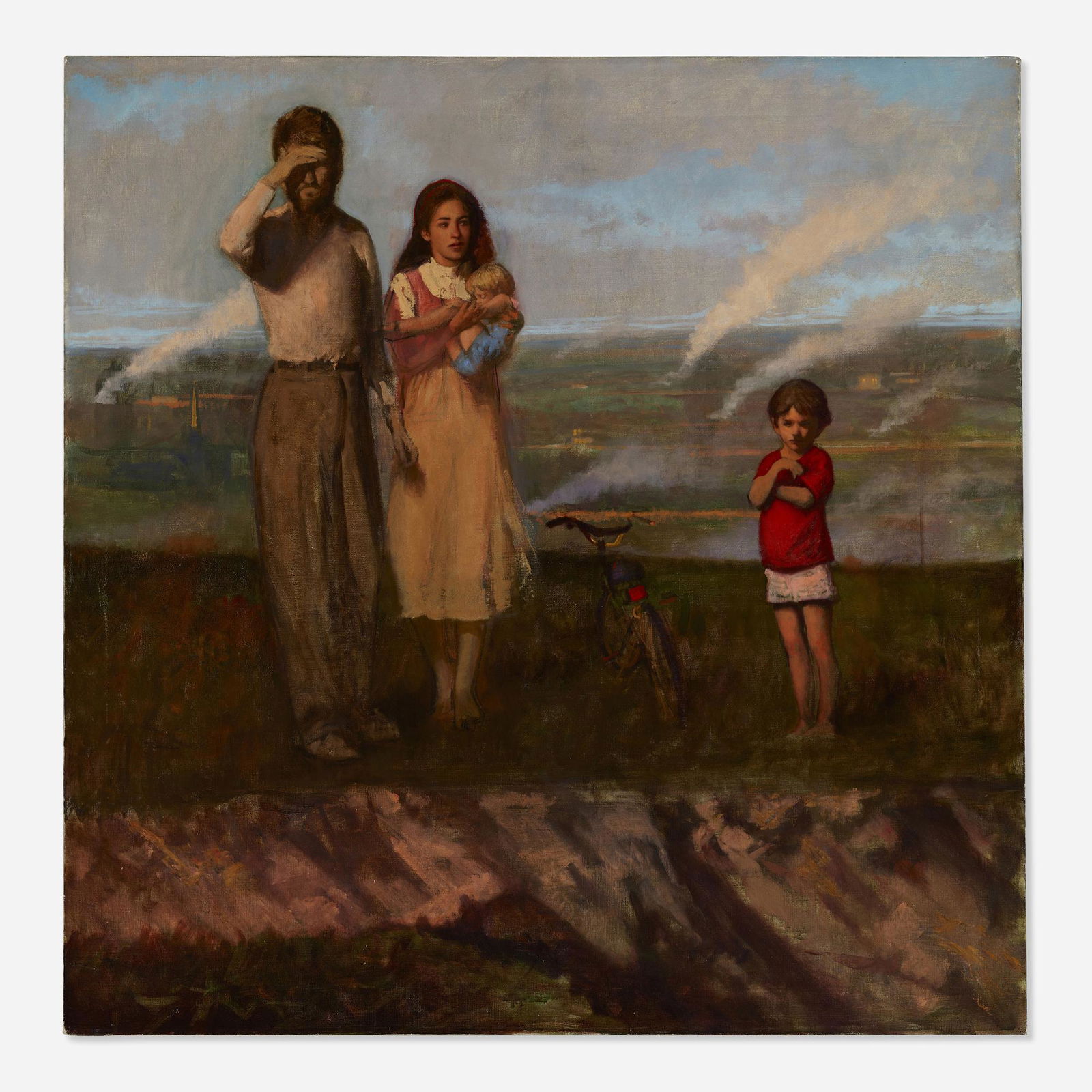 Bo Bartlett, Untitled (Family Portrait): Bo Bartlett Untitled (Family Portrait) oil on canvas 44 h x 44 w in (112 x 112 cm) This work depicts the artist, his then-wife Melonie, and two of their children. Provenance:
