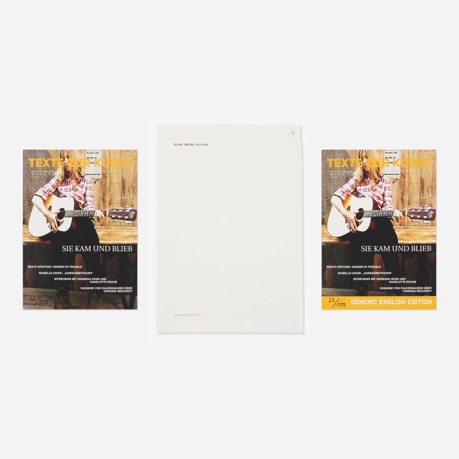 Angela Bulloch, Artist's books, two: Angela Bulloch Artist's books, two bound printed paper Complete Lot Details Generic English Edition Angela Bulloch, Texte zur Kunst, Berlin, 2001. Numbered. This work