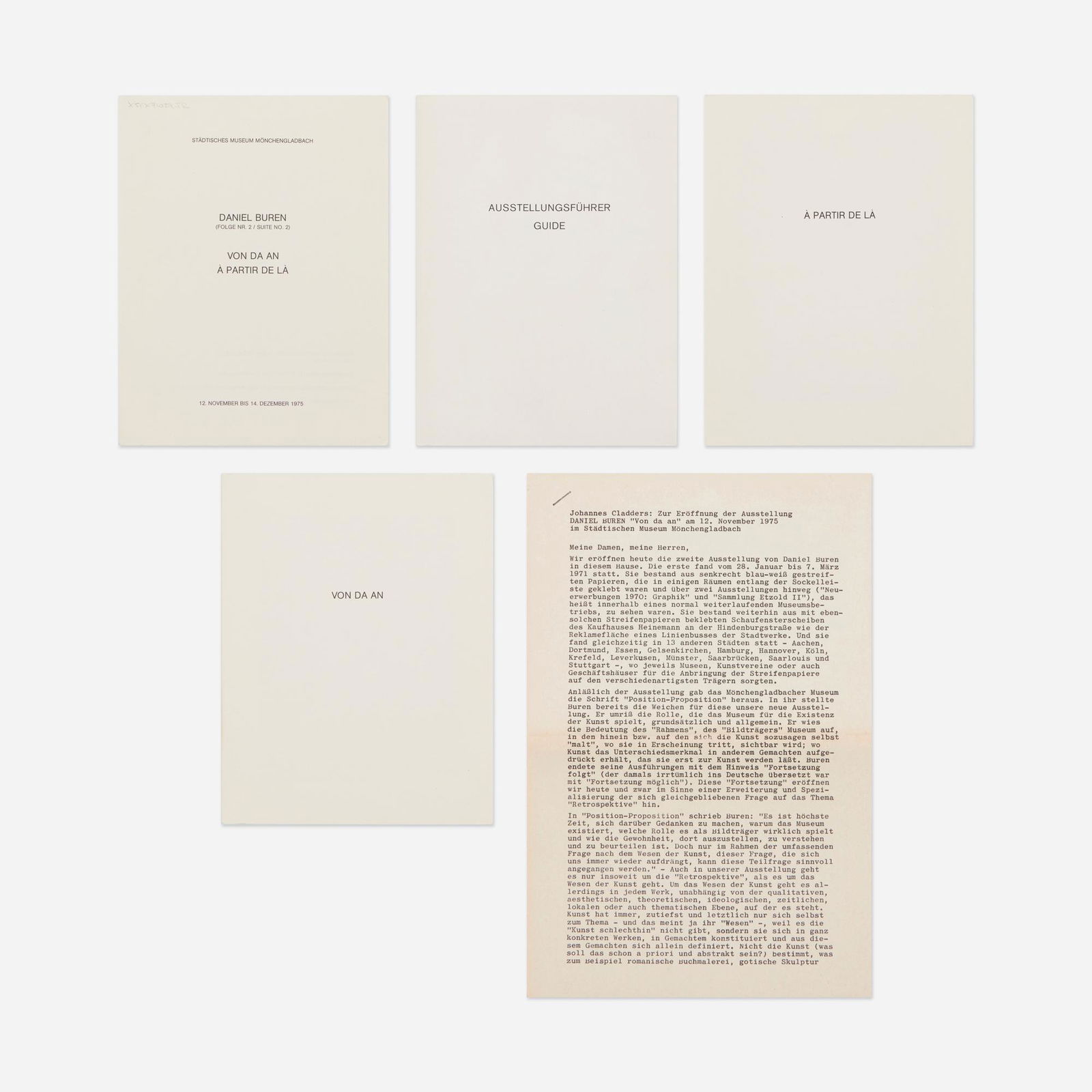 Daniel Buren, Von Da An, A partir de la: Daniel Buren Von Da An, A partir de la 1975bound printed paper, box 8 h x 6.5 w x 1 d in (20 x 17 x 3 cm) Stamped to colophon 'No 390'. This work is number 390 from the edition of 660 publishe