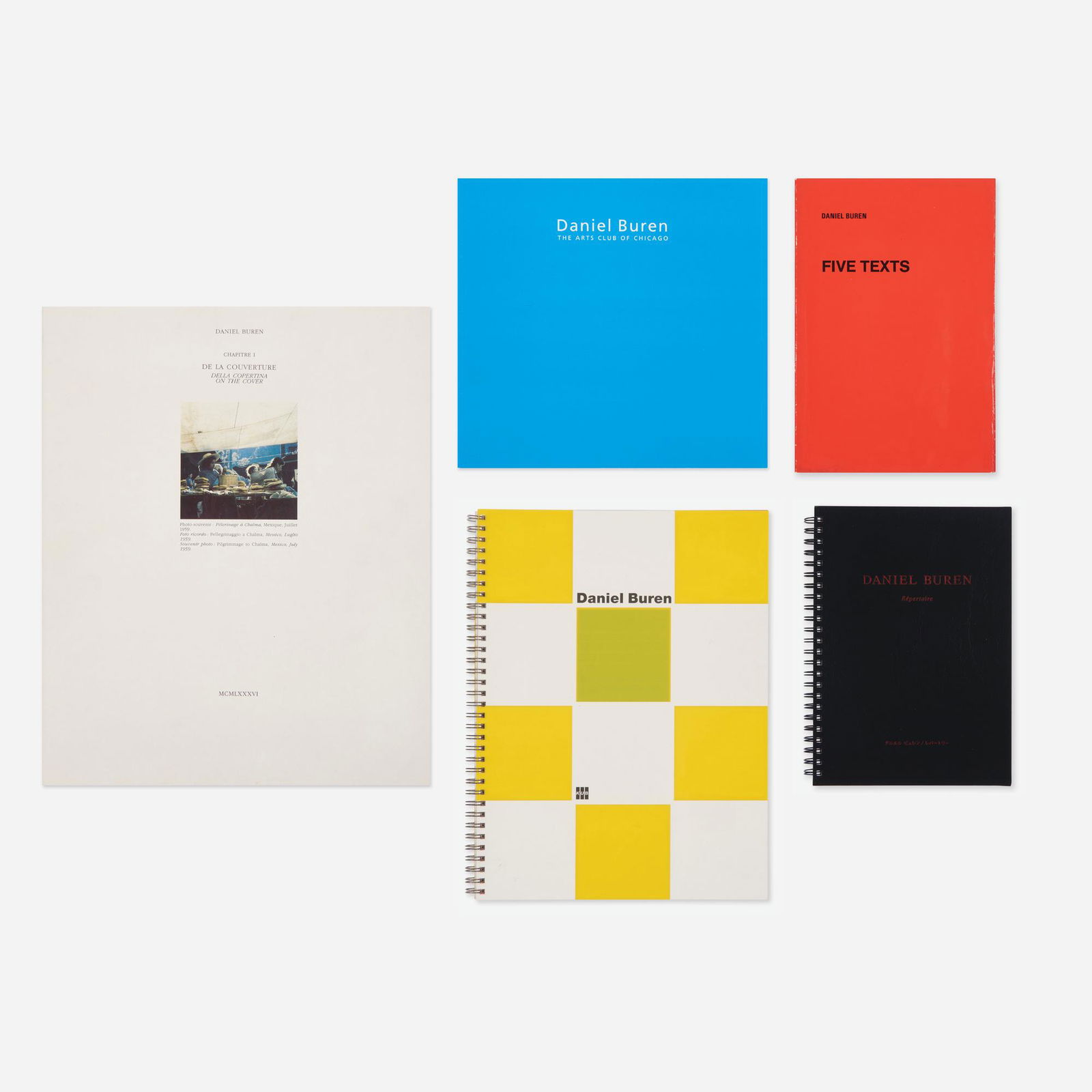 Daniel Buren, Artist's books, five: Daniel Buren Artist's books, five bound printed paper Complete Lot Details Five Texts Daniel Buren, The John Weber Gallery / The Jack Wendler Gallery, New York / Lond