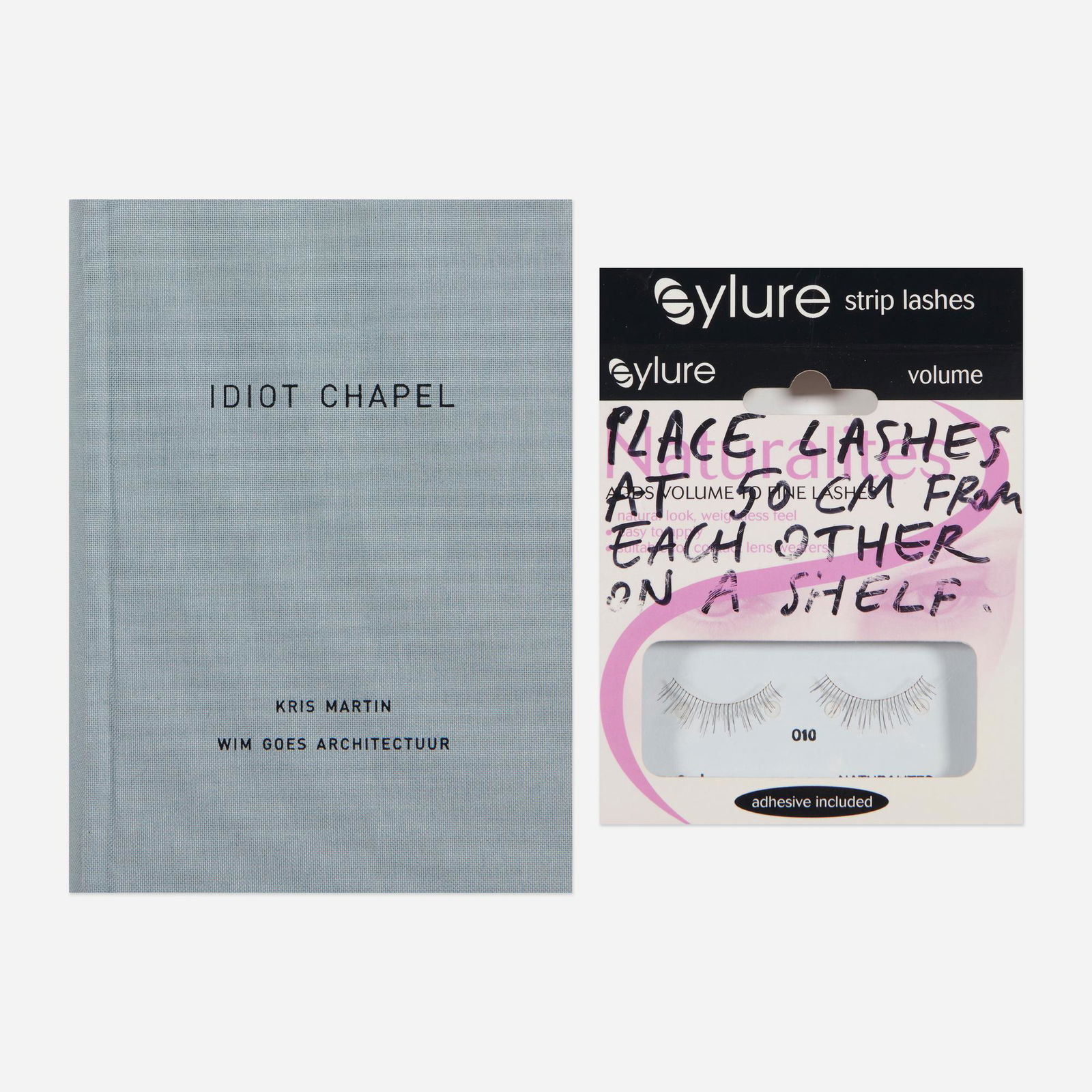 Kris Martin, Artist's books, two: Kris Martin Artist's books, two 2009bound printed paper, false eyelashes Complete Lot Details Idiot Chapel Kris Martin and Wim Goes Architectuur, TOM publishers