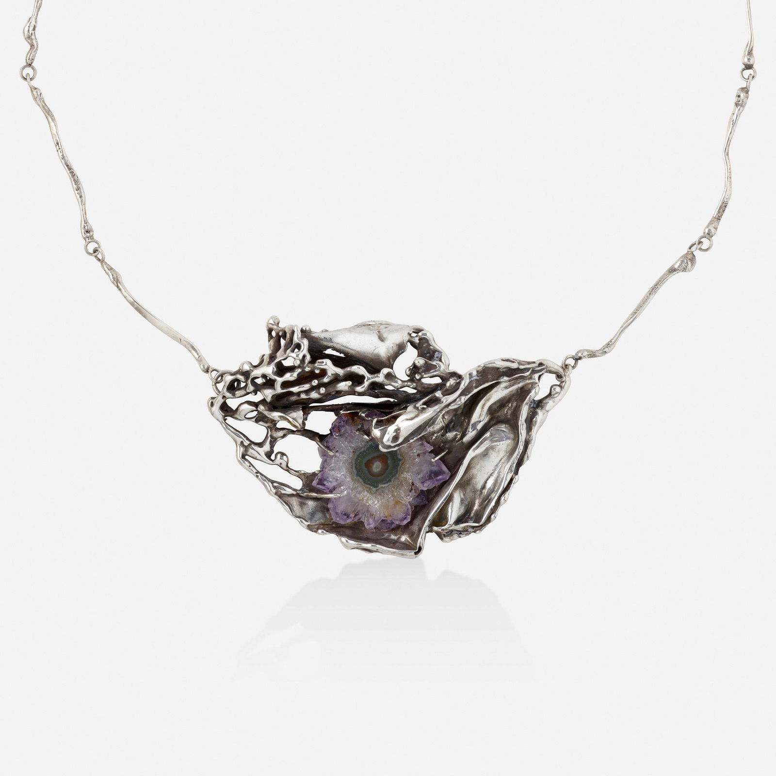 Modernist, Quartz geode, sterling silver necklace (1 of 4)