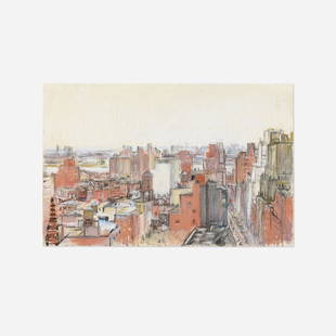 Jane Freilicher, Cityscape: Jane Freilicher Cityscape 1976 pastel on paper 12.75 h x 19.75 w in (32 x 50 cm) Signed and dated to lower right 'Jane Freilicher 1976'. This work will ship from Lambertville, New Jersey.