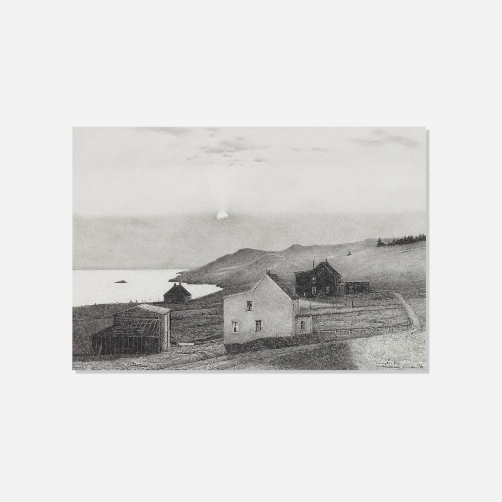 Peter Sculthorpe, Sunset, Conception Bay: Peter Sculthorpe Sunset, Conception Bay 2006graphite on paper 11.75 h x 15.875 w in (30 x 40 cm) Titled, dated and inscribed to lower right 'Sunset Conception Bay New Foundland, Canada 06'.