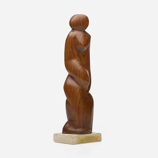 Benedict Tatti, Seated Woman: Benedict Tatti Seated Woman carved sassafras, stone 14.5 h x 4.25 w x 3.25 d in (37 x 11 x 8 cm) Incised signature to lower edge verso 'Tatti'. This work will ship from Lambertvi
