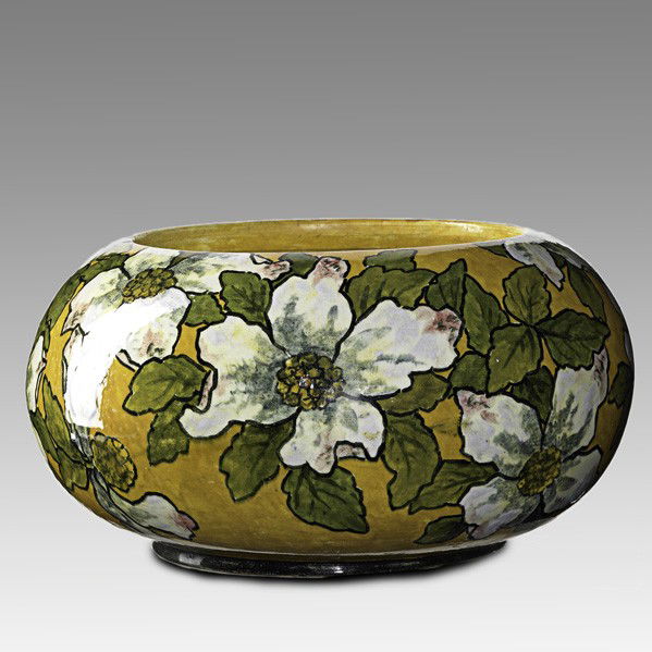 JOHN BENNETT; Bowl: JOHN BENNETT; Bowl painted with dogwood blossoms, New York, 1882; Signed J BENNETT NY 1882 R; 3 3/4'' x 7 1/2''